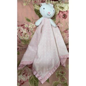 Cloud Island Pink White Polka Dot Bunny Satin Lg  Baby Security Blanket Gift HTF